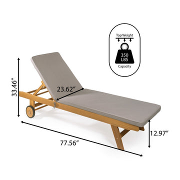 Mallorca 77.56"x23.62" Modern Classic Adjustable Acacia Wood Chaise Outdoor Lounge Chair with Cushion & Wheels